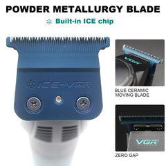 VGR V-946 Professional Ice Tech Hair Trimmer DLC Blade 0 Gap 8000RPM Brushless Blue Ceramic For Men Beard Trimming Grooming