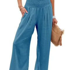 Women's casual pants with drawstring, mid waist, beach wide leg, spring and summer, European and American pants