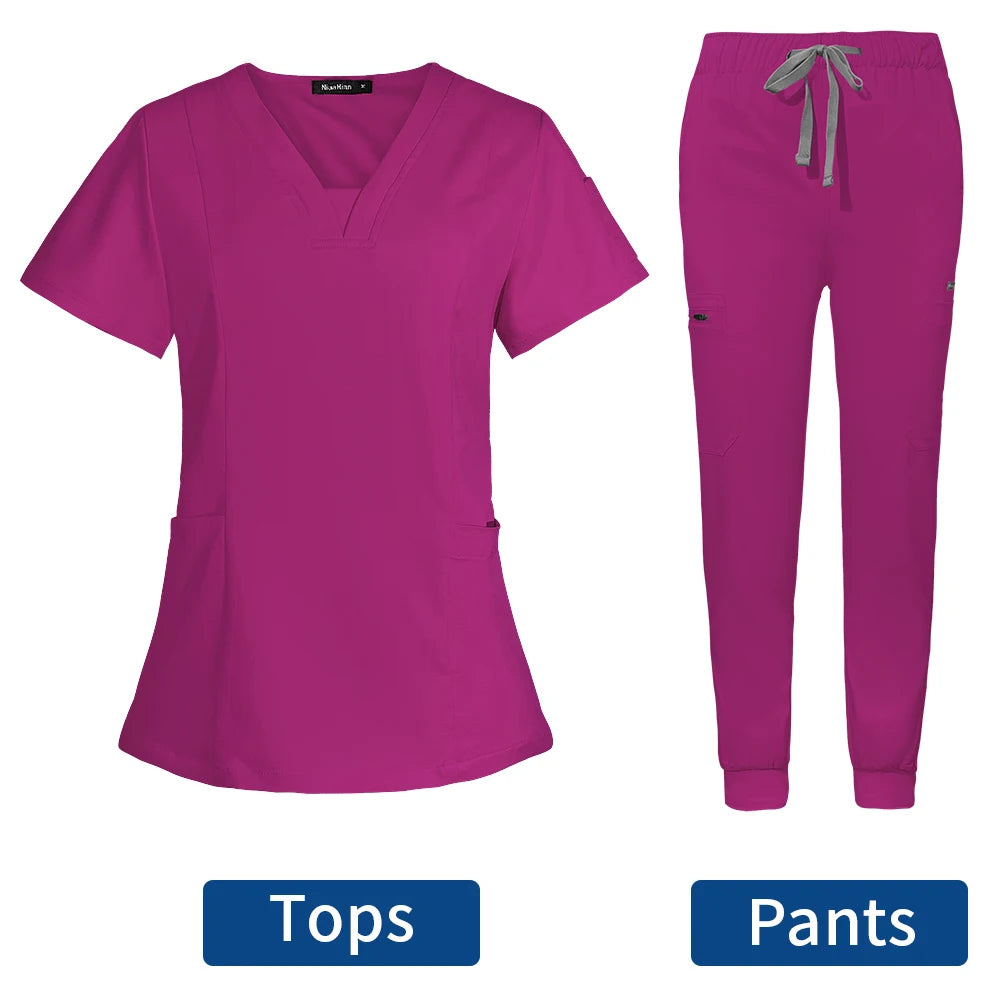 Short Sleeve Scrubs Surgical Nursing Uniforms Nurse Women V-neck Pocket Workwear Dentist Medical Uniforms Men Clinic Scrub Suit