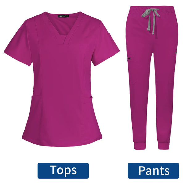Short Sleeve Scrubs Surgical Nursing Uniforms Nurse Women V-neck Pocket Workwear Dentist Medical Uniforms Men Clinic Scrub Suit