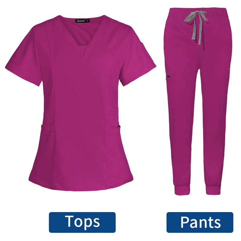 Short Sleeve Scrubs Surgical Nursing Uniforms Nurse Women V-neck Pocket Workwear Dentist Medical Uniforms Men Clinic Scrub Suit