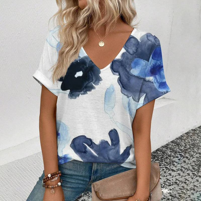 Women's T-Shirt Summer V-Neck T Shirt For Women Daily Fashion Short Sleeve Casual T-Shirt 3d Print Female Clothes