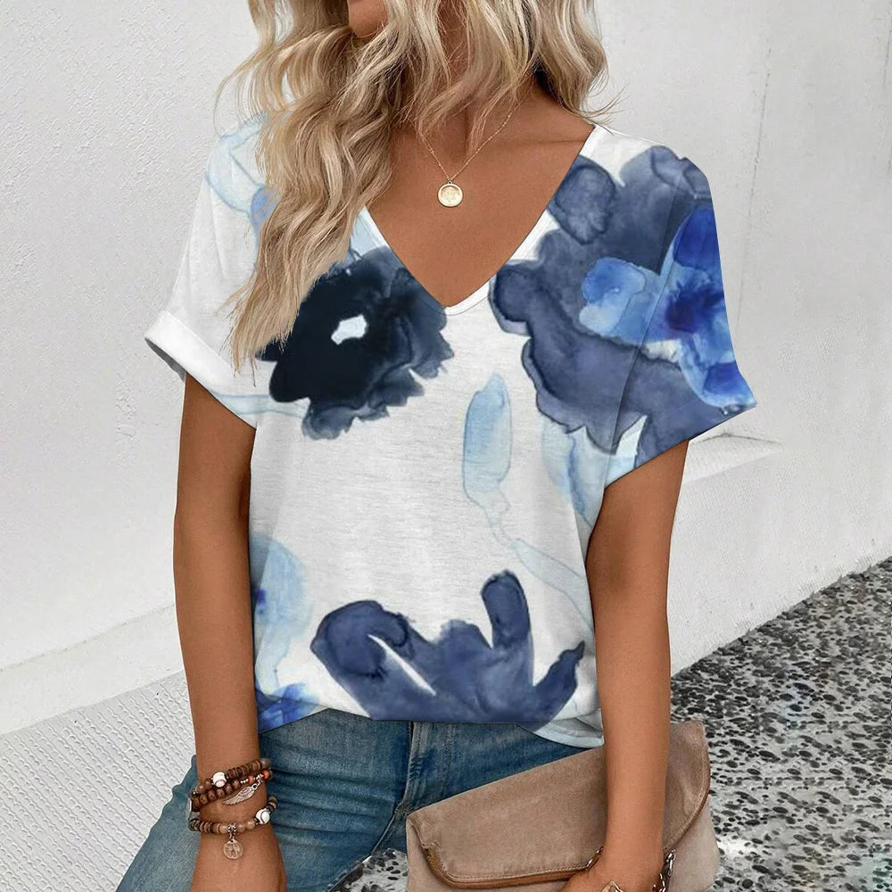 Women's T-Shirt Summer V-Neck T Shirt For Women Daily Fashion Short Sleeve Casual T-Shirt 3d Print Female Clothes
