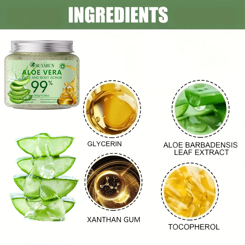 SUYARUN Aloe Vera Body Scrub Exfoliator - Natural Deep Cleansing, Hydrating for Sensitive Skin, Spa Quality Soft Smooth Skin.