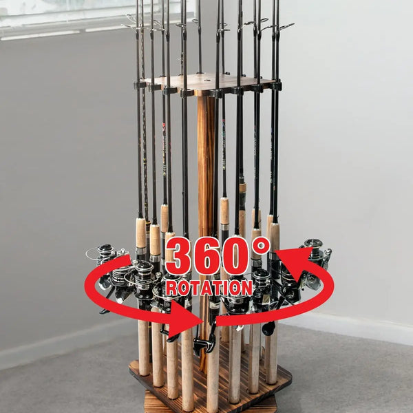 Fishing Rod Holders for Garage 360 Degree Rotating Fishing Pole Rack, Floor Stand Holds up to 16 Rods