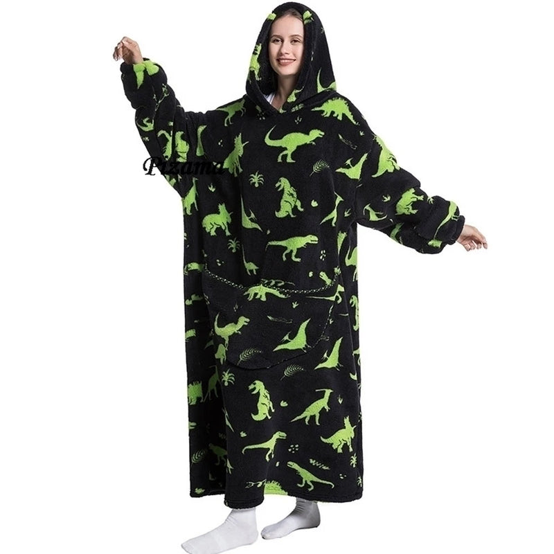 Sweatshirt Women Plus Size Clothes Blue Extra Long Winter Warm Tv Blankets Wearable Sherpa Oversized Hoodies Winter Clothes