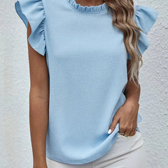 Elegant Ruffles Sleeveless O Neck Loose Blouse Women Summer Casual Solid Shirt Office Lady Chic Simple Luxury Tops Streetwear