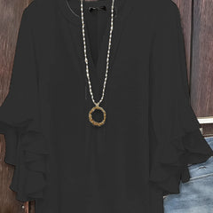 Women's Fashion Loose Chiffon Blouse V Neck Lotus Leafthree-quarters Sleeve Shirt Solid Color Business Casual Shirt Elegant Top