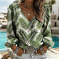 Women's V Neck Puff Sleeve Blouse Chic Blue Hydrangea Floral Print Lightweight Flowy Casual Top Breathable Vacation Office Shirt