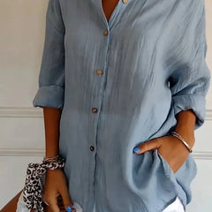 New Women's Shirt Casual Lapel Pleated Single-Breasted Button Solid Color Shirt Office Street Tops Blouses for Female