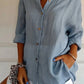 New Women's Shirt Casual Lapel Pleated Single-Breasted Button Solid Color Shirt Office Street Tops Blouses for Female