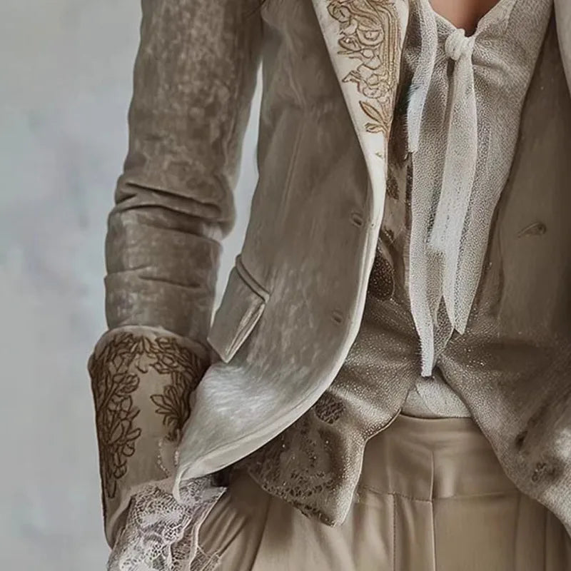 Women's Autumn Spring Blouse Jacket Long-sleeved Suit Corduroy Pocket Printed Lapel Bell Sleeves New Elegance Comfort Minimalist