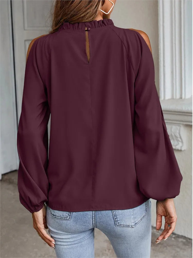 Sexy Off Shoulder Women's Blouse 2023 Spring Autumn Long Sleeve Casual Loose Shirt Black Green Tops Office Ladies Blouses