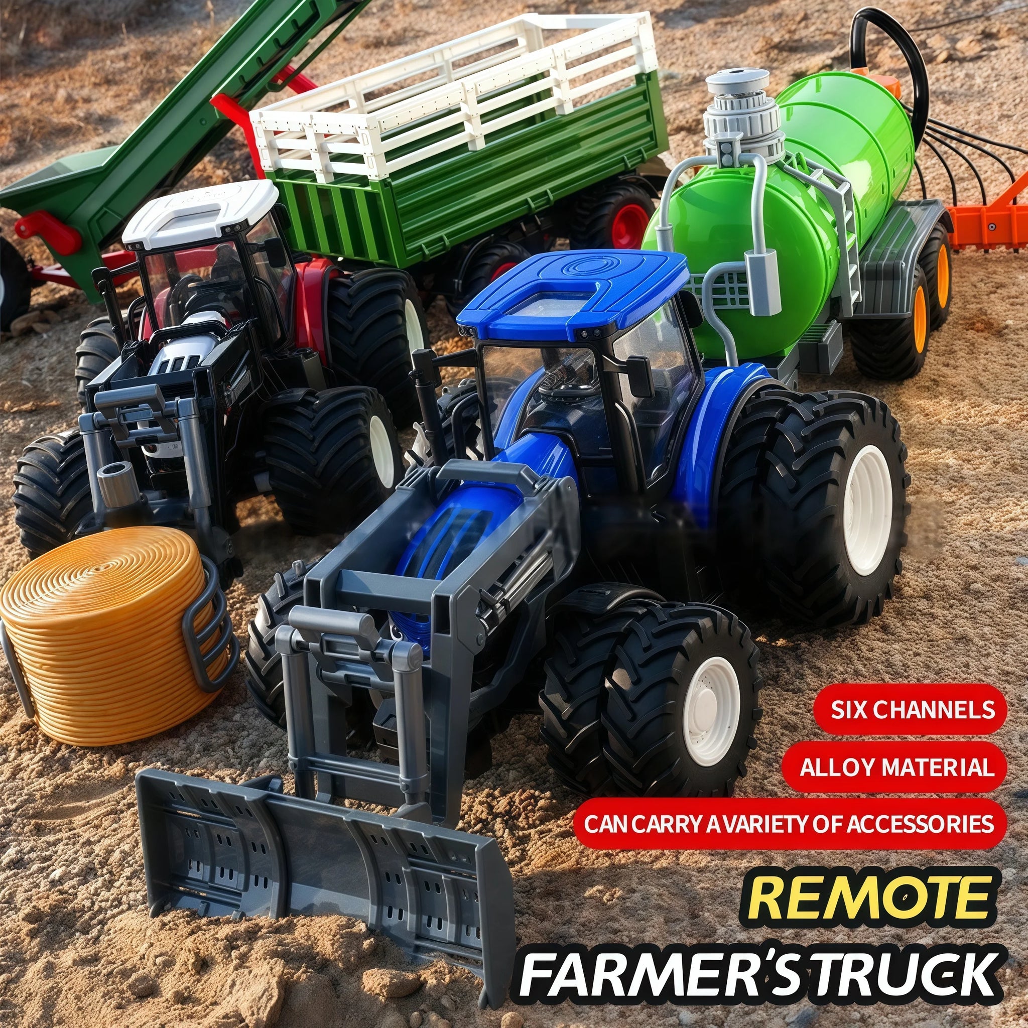 Rc Car 1:24 Alloy Remote-Controlled Tractor Toy With Headlights Simulation Electric Farm Truck Toy Set Child Outdoors Toys Gifts