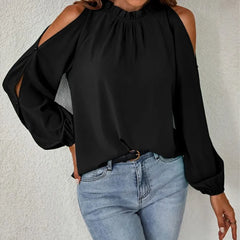 Sexy Off Shoulder Women's Blouse 2023 Spring Autumn Long Sleeve Casual Loose Shirt Black Green Tops Office Ladies Blouses