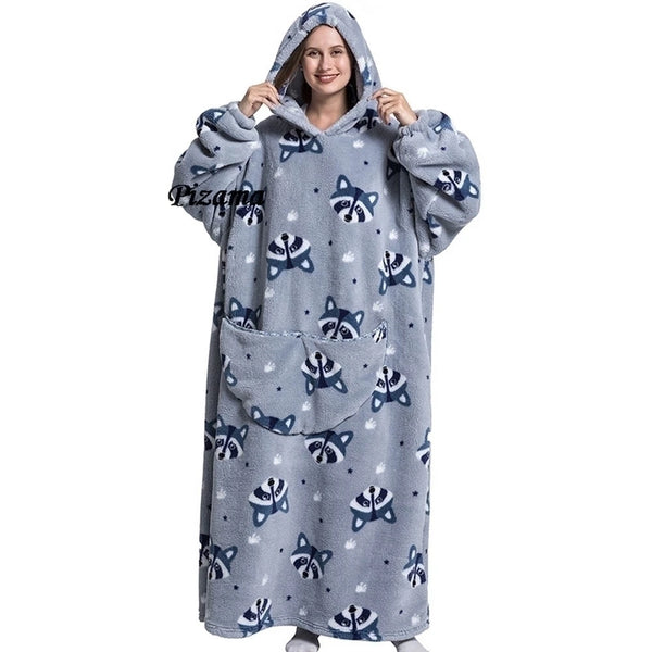Sweatshirt Women Plus Size Clothes Blue Extra Long Winter Warm Tv Blankets Wearable Sherpa Oversized Hoodies Winter Clothes