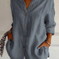 New Women's Shirt Casual Lapel Pleated Single-Breasted Button Solid Color Shirt Office Street Tops Blouses for Female