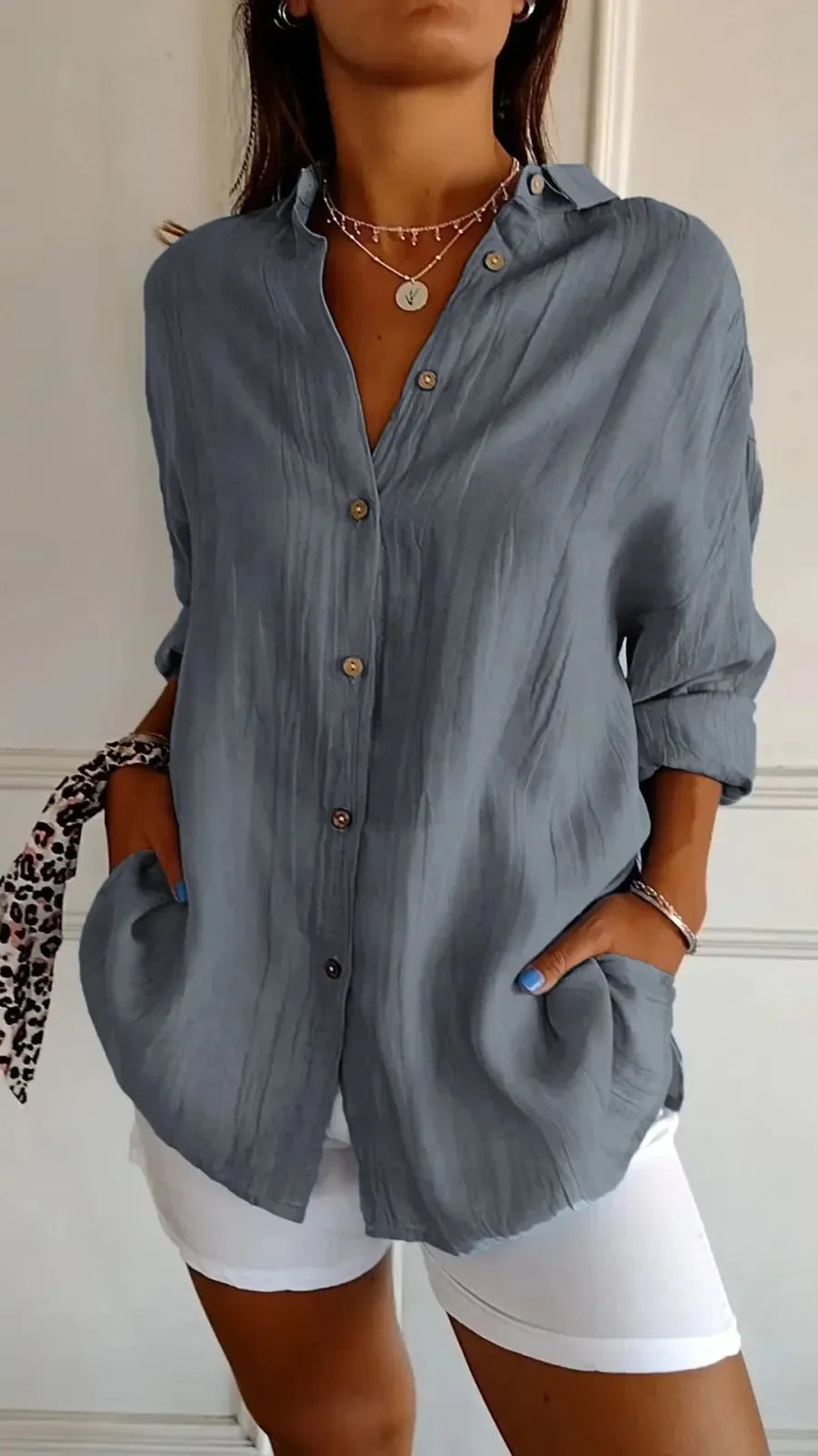 New Women's Shirt Casual Lapel Pleated Single-Breasted Button Solid Color Shirt Office Street Tops Blouses for Female