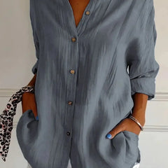 New Women's Shirt Casual Lapel Pleated Single-Breasted Button Solid Color Shirt Office Street Tops Blouses for Female