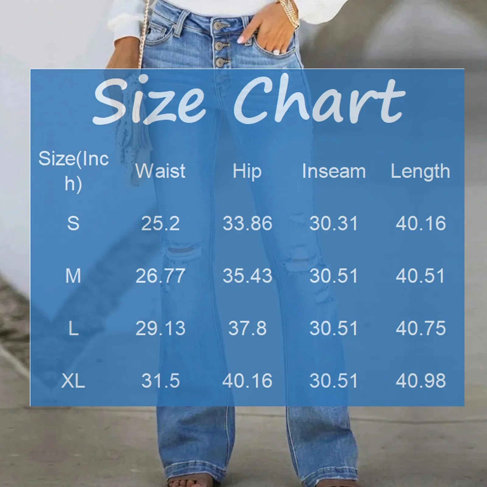 Womens Ripped Jeans Mid Waisted Four-Buttoned Slim Flared Pants Y2k Fashion 2025 Daily Versatile Light Blue Denim Bootcut Pants