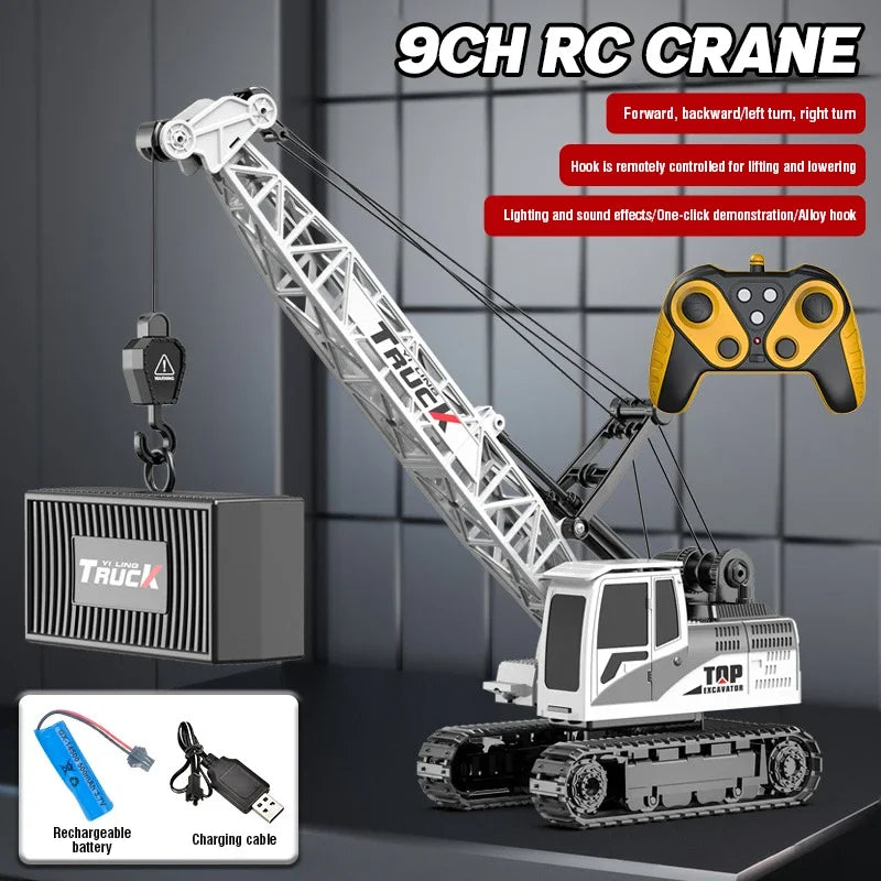 Big Rc Truck Alloy Crane 2.4G Remote Control Truck 9Ch 11Ch 13Ch 15Ch Spray Toy Radio Controlled Engineering Vehicle Excavator