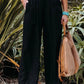 Women's casual pants with drawstring, mid waist, beach wide leg, spring and summer, European and American pants