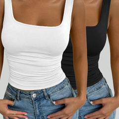 Fashion casual women's blouse with square neckline and two-piece set