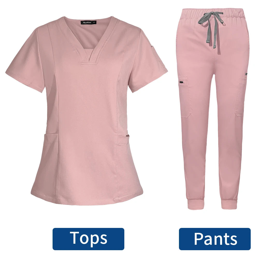 Short Sleeve Scrubs Surgical Nursing Uniforms Nurse Women V-neck Pocket Workwear Dentist Medical Uniforms Men Clinic Scrub Suit