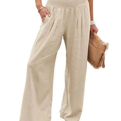 Women's casual pants with drawstring, mid waist, beach wide leg, spring and summer, European and American pants