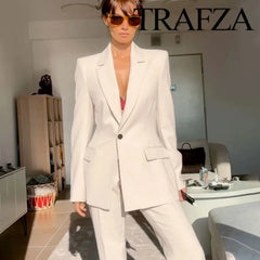 Women's Blazer New Spring Elegant Casual Office Lady White Jacket Coat Fashion Leg Trousers Pant Suit