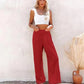 Women's casual pants with drawstring, mid waist, beach wide leg, spring and summer, European and American pants