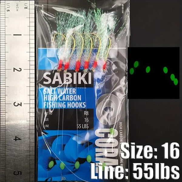 Fishing String Hook Bait Equipment - Durable High Carbon Hook and Vibrant Luminous Beads, Seductive Salty Fishing Set Herring, Snapper, Marluowei, Flat Head, Herring, and Thrilling Shark Adventure