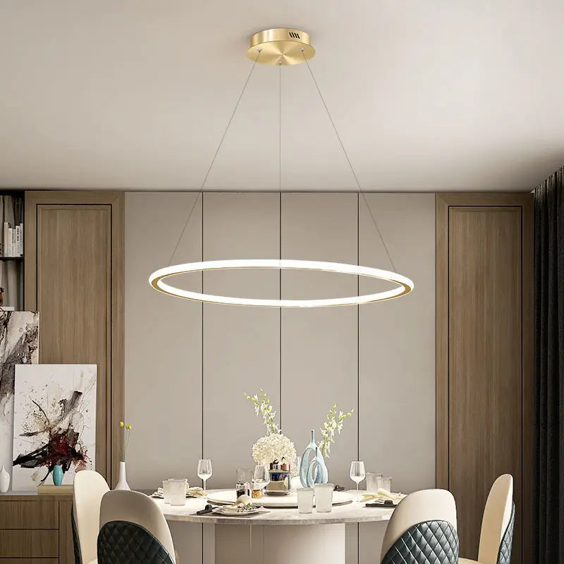 Nordic Simple Round Ring Led Chandeliers Lighting Living Dining Room Lustre Circle Pendant Lights Bedroom Hanging Lamps Fixtures