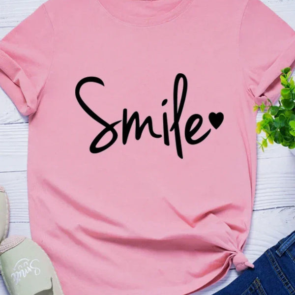 Women Tshirt Ladies Shirt Clothes Camisetas Mujer Smile Heart Print Women T Shirt Short Sleeve Summer Casual Streetwear Top Tees