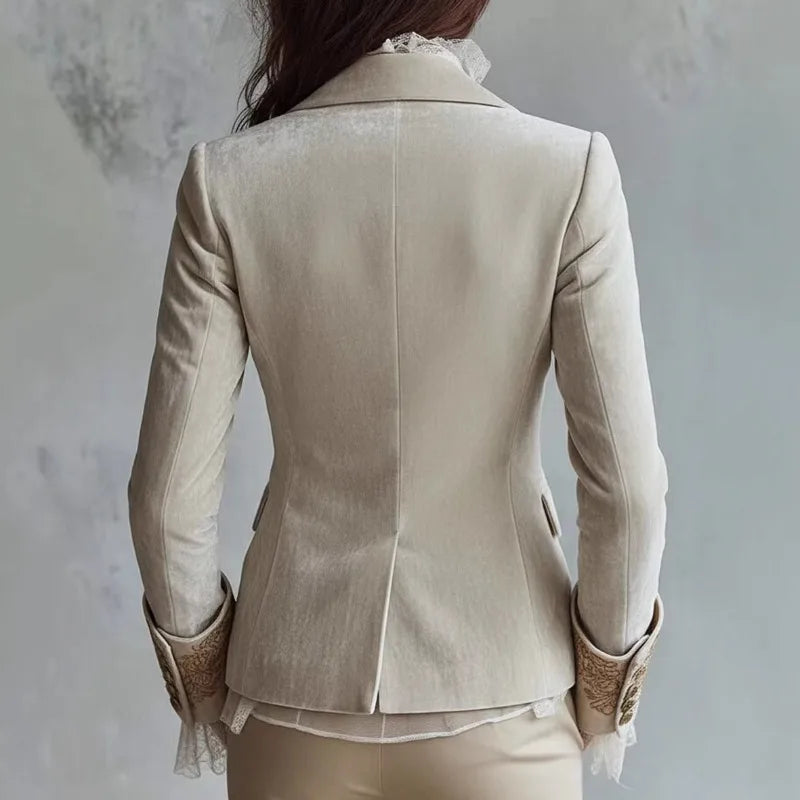 Women's Autumn Spring Blouse Jacket Long-sleeved Suit Corduroy Pocket Printed Lapel Bell Sleeves New Elegance Comfort Minimalist