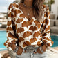 Women's V Neck Puff Sleeve Blouse Chic Blue Hydrangea Floral Print Lightweight Flowy Casual Top Breathable Vacation Office Shirt