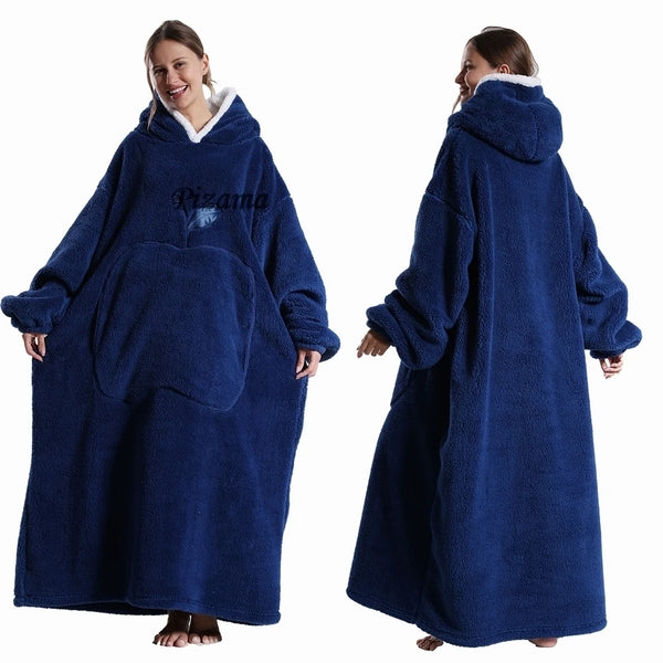 Sweatshirt Women Plus Size Clothes Blue Extra Long Winter Warm Tv Blankets Wearable Sherpa Oversized Hoodies Winter Clothes