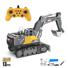 1/18 RC Excavator Alloy Electric Toy Spray with Light 15/13/12 Channel Kids Simulation Remote Control Car RC Truck Toys for Boys