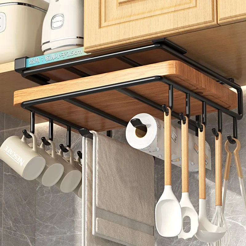 DecorBites™ Kitchen Rack: Cupboard Paper Towel Rags Hanger with Hooks