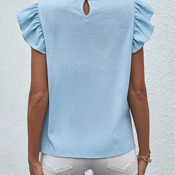 Elegant Ruffles Sleeveless O Neck Loose Blouse Women Summer Casual Solid Shirt Office Lady Chic Simple Luxury Tops Streetwear