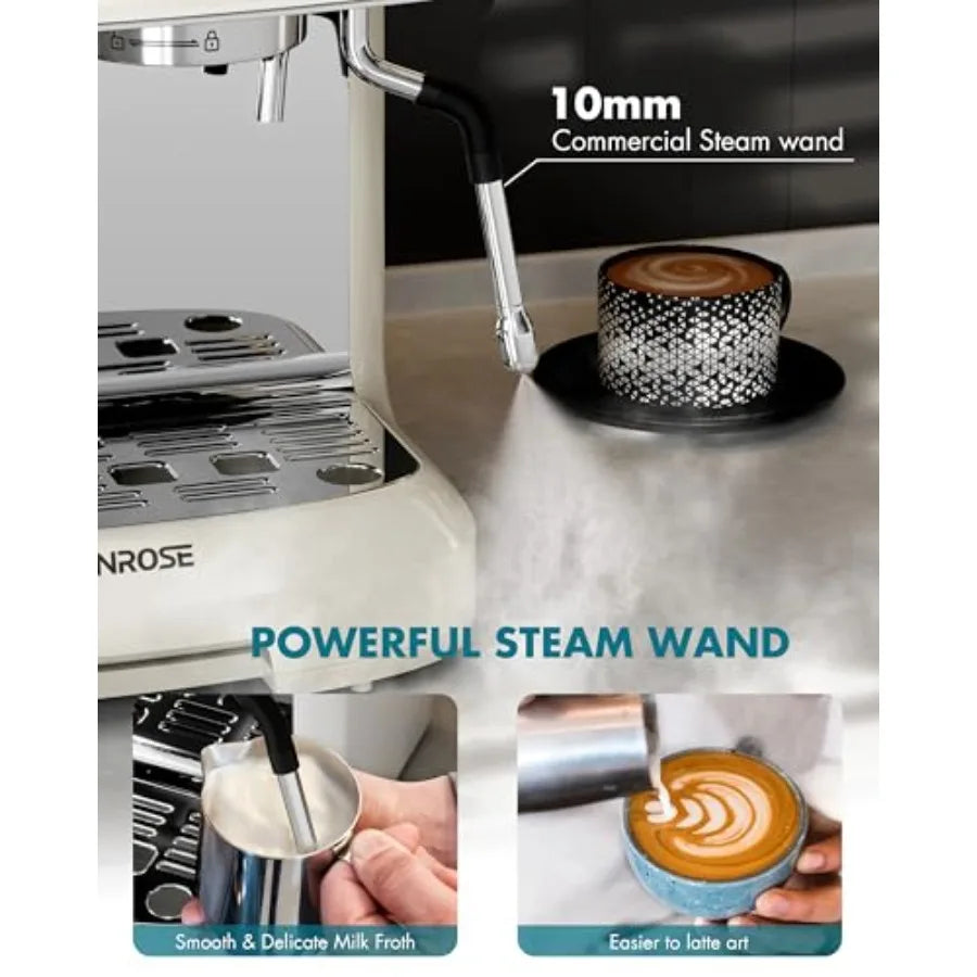Professional Espresso Machine with Builtin Grinder and 20 Bar Pressure for Home Use Includes Milk Frother Steam Wand for Crafti