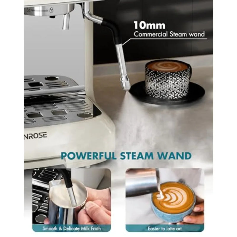Professional Espresso Machine with Builtin Grinder and 20 Bar Pressure for Home Use Includes Milk Frother Steam Wand for Crafti