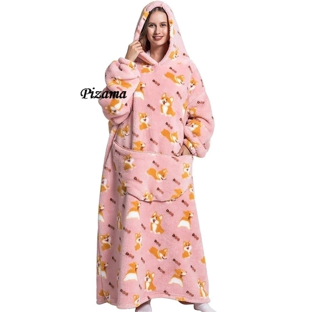 Sweatshirt Women Plus Size Clothes Blue Extra Long Winter Warm Tv Blankets Wearable Sherpa Oversized Hoodies Winter Clothes