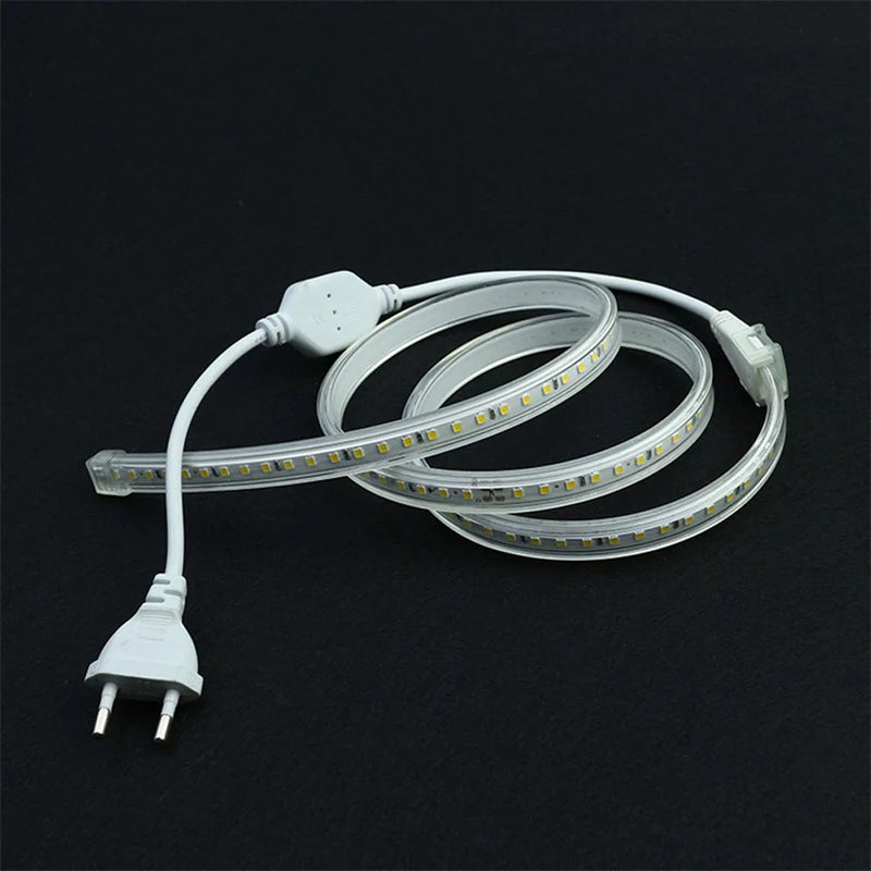 LED Strips Light 220V SMD2835 IP67 Waterproof Flexible Rope Lamp 120Leds/M High Brightness Outdoor Indoor Tape Decor EU Plug