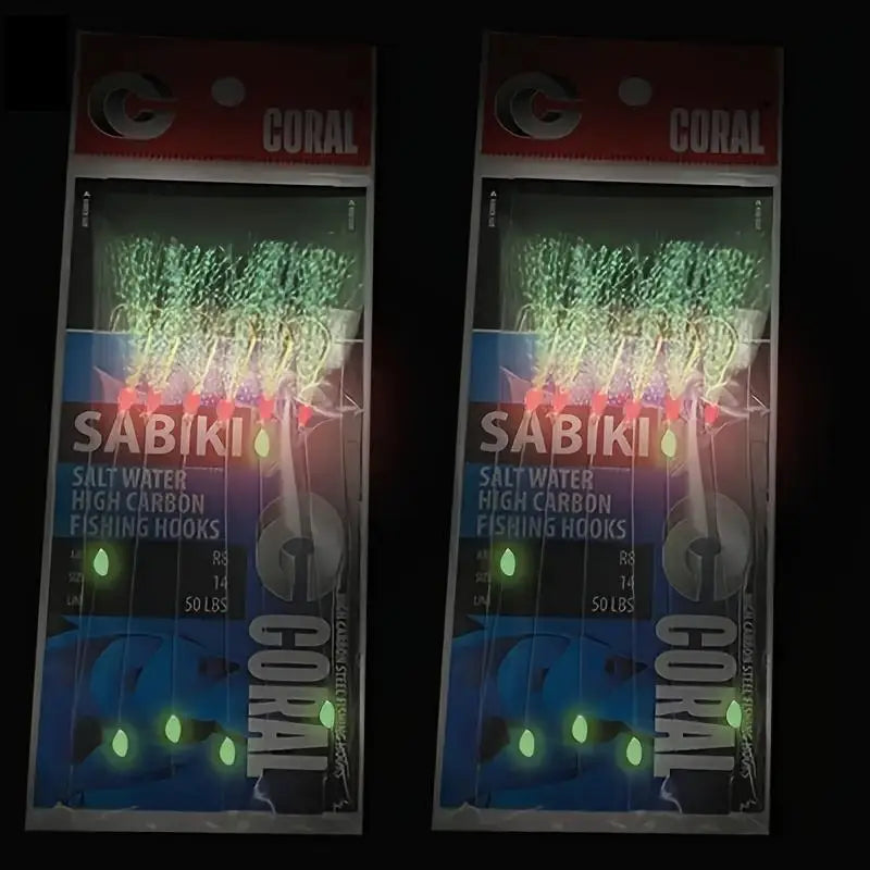 Fishing String Hook Bait Equipment - Durable High Carbon Hook and Vibrant Luminous Beads, Seductive Salty Fishing Set Herring, Snapper, Marluowei, Flat Head, Herring, and Thrilling Shark Adventure