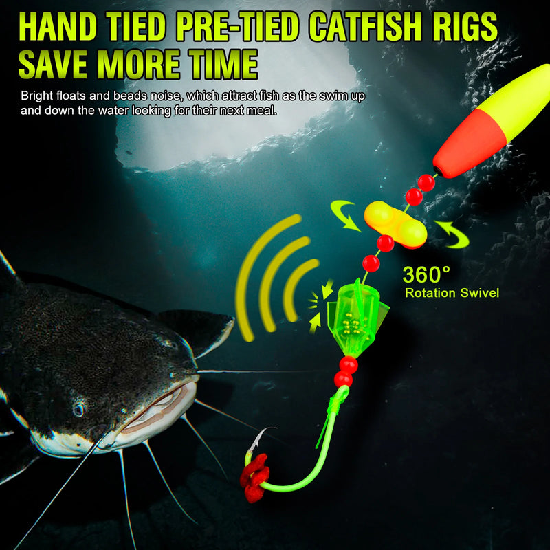 PROBEROS 5pcs Catfish Float Rigs with Rattler 6/0-10/0 Hooks Noise-Attracting Catfishing Equipment for Freshwater Lake Fishing