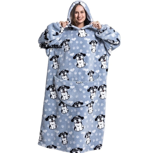 Sweatshirt Women Plus Size Clothes Blue Extra Long Winter Warm Tv Blankets Wearable Sherpa Oversized Hoodies Winter Clothes