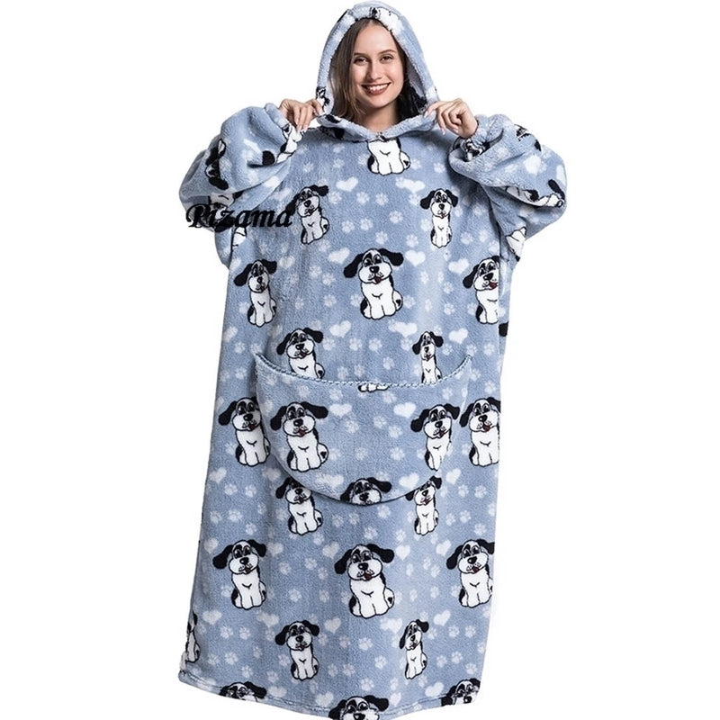 Sweatshirt Women Plus Size Clothes Blue Extra Long Winter Warm Tv Blankets Wearable Sherpa Oversized Hoodies Winter Clothes