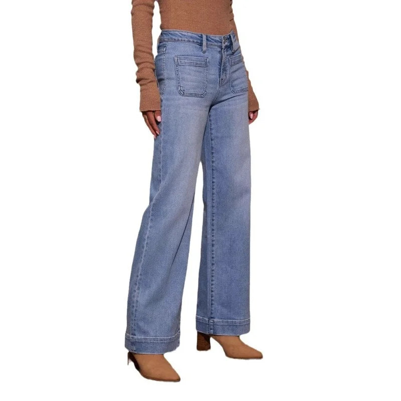 Women's New Europe and the United States High-Waisted Jeans Women's 2025 Spring Thin Wide-Leg Retro Temperament Straight Pants