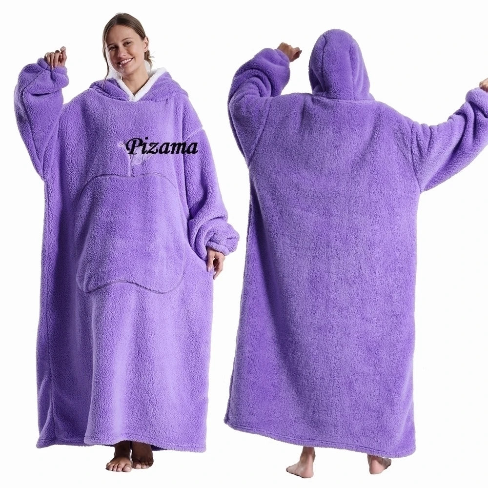 Sweatshirt Women Plus Size Clothes Blue Extra Long Winter Warm Tv Blankets Wearable Sherpa Oversized Hoodies Winter Clothes